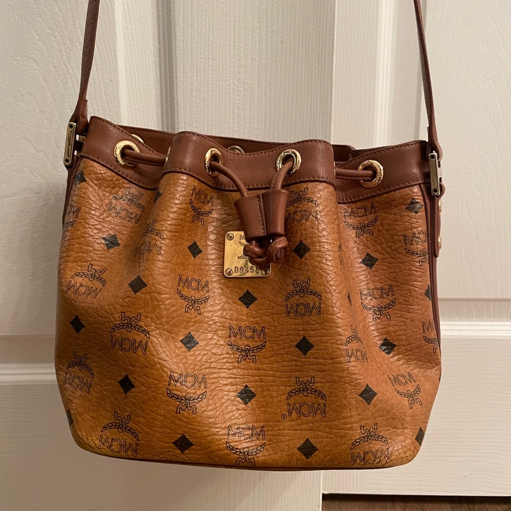 MCM drawstring bucket crossbody bag